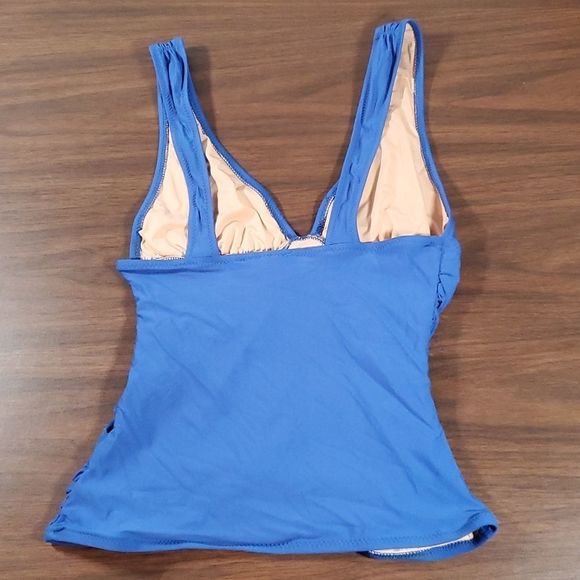 J. Crew Ruched B6767 Tankini Swim Top, M, Bistro Blue - Picture 2 of 6